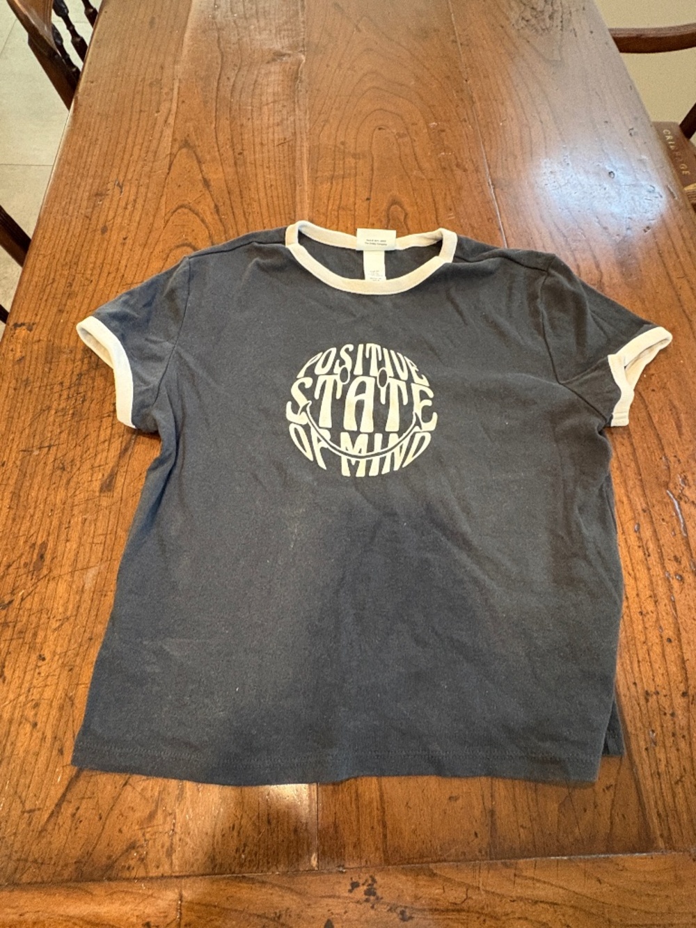 H&M Smiley Company Positive State of Mind Ringer T-Shirt Black Ivory XL
